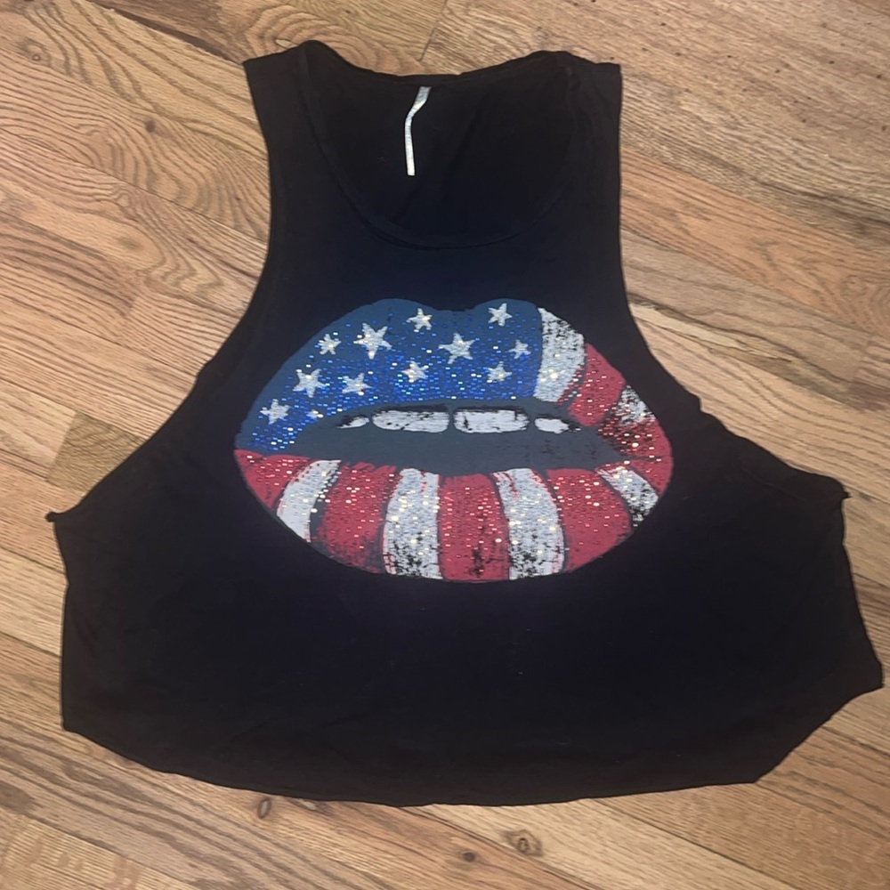 JC Fits Patriotic Lips Tank Top Size M